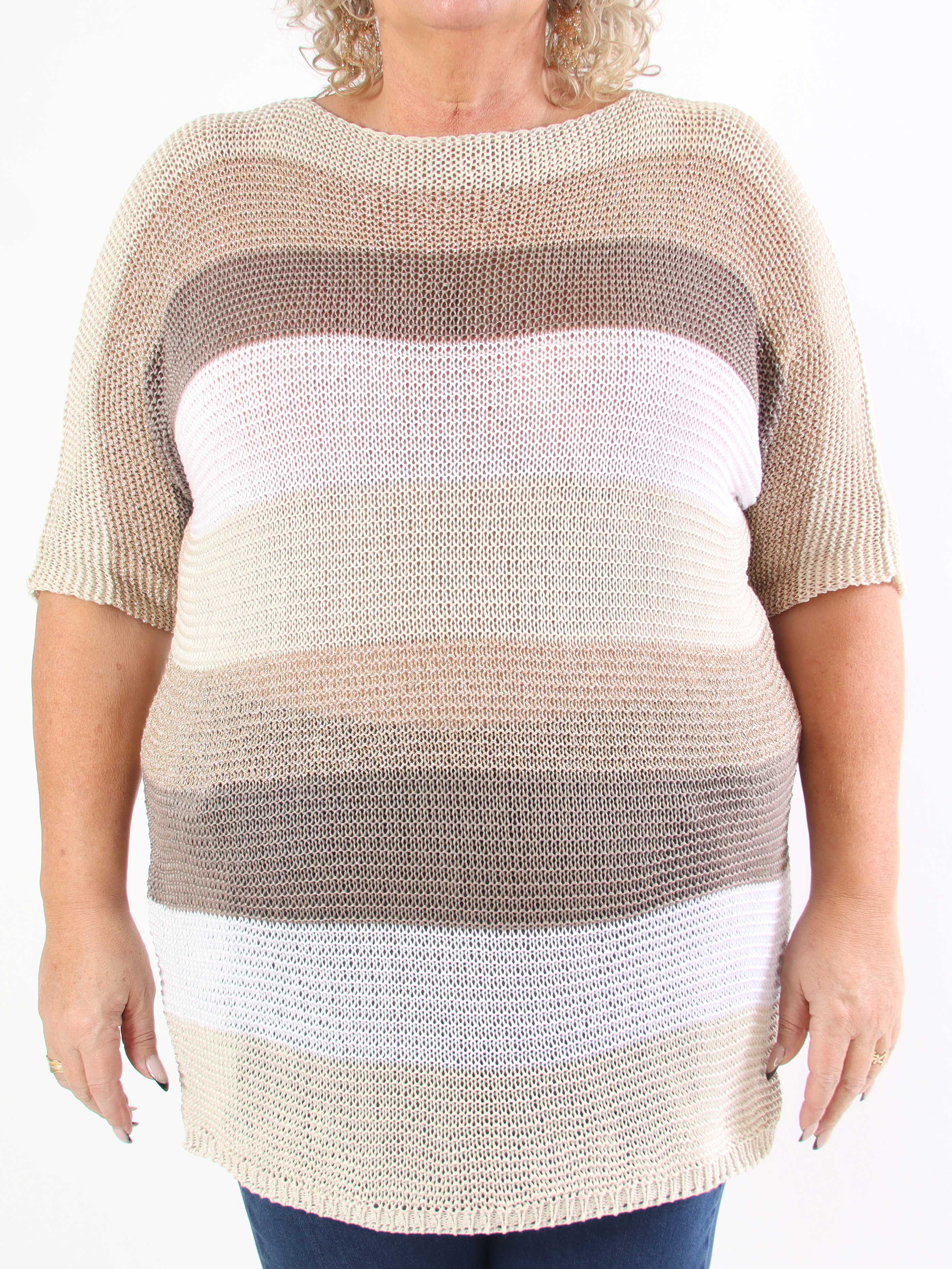 Nina Long - Stribet plus size strikkjole med glittertråde